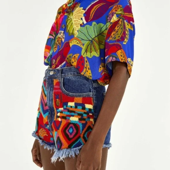 Farm Rio Patches High Rise Denim Shorts - Picture 8 of 11